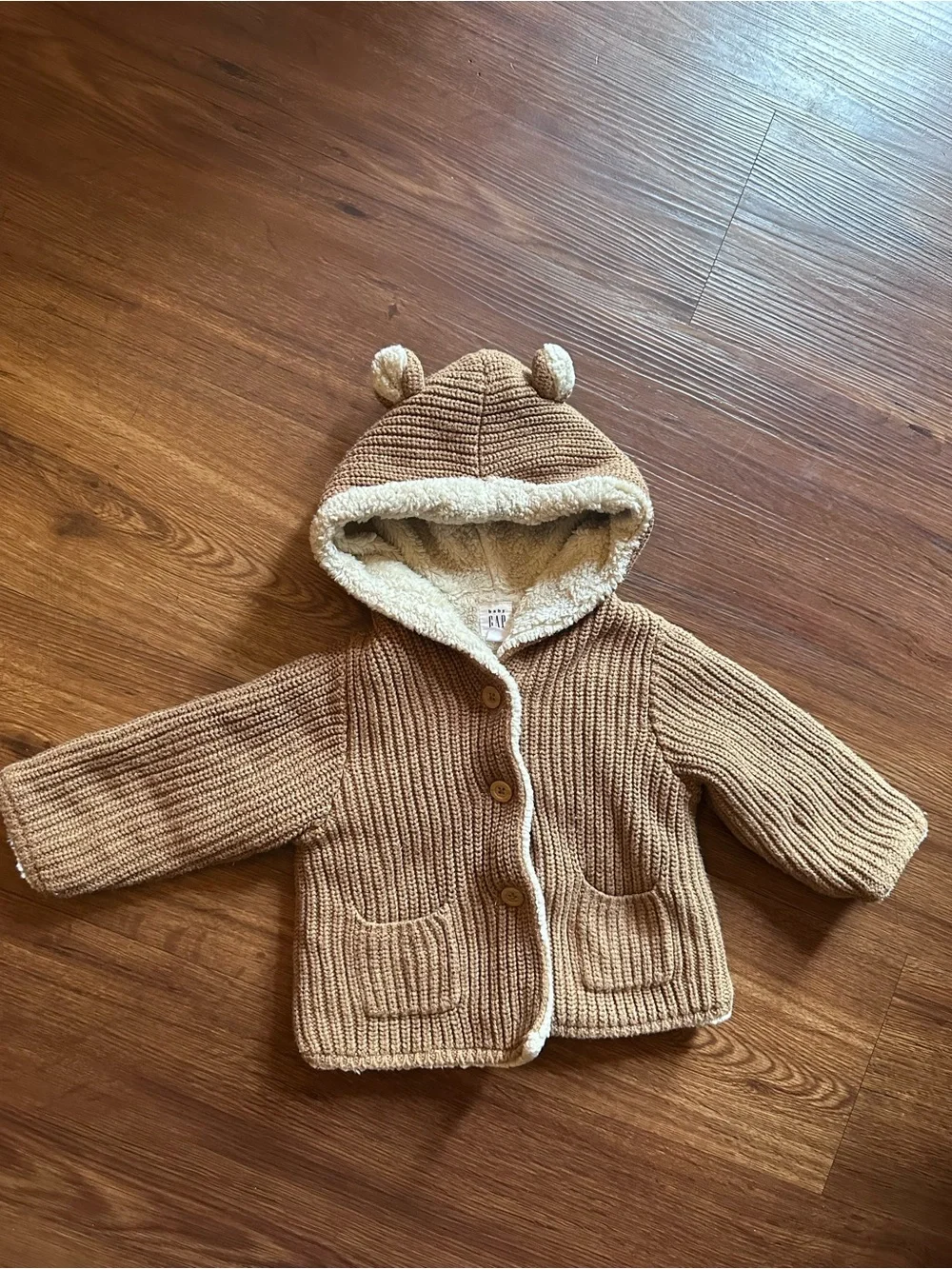 GAP Baby Sherpa-Lined Hooded Cardigan in Light Beige